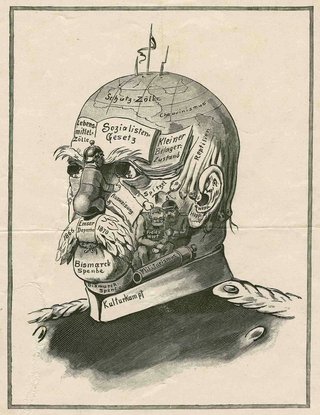 Zeichnung einer Karikatur des Kopfes von Otto Fürst Bismarck.
