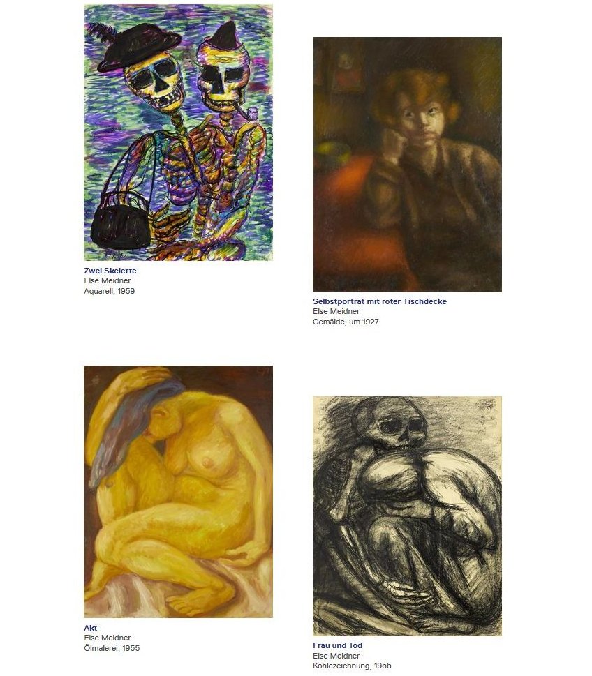 Screenshot aus der Onlinesammlung des Jüdischen Museums mit Werken von Else Meidner