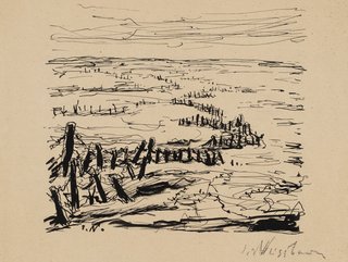 Jakob Nussbaum (1873–1936), landscape in France, First World War, ink and pencil on paper 