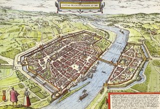Stadtansicht von Frankfurt am Main, 1572. Von Georg Braun und Frans Hogenberg, Köln. CC-0.