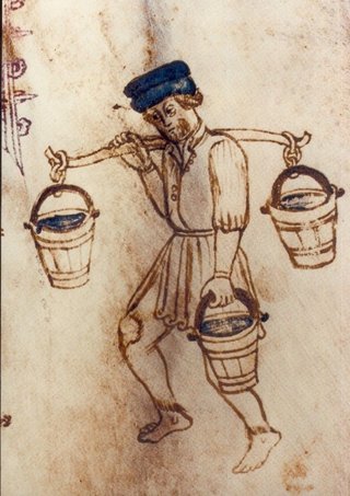 Wasserträger. Haggada, Oberitalien 1460/70, Biblioteca Palatina Parma, CC0.
